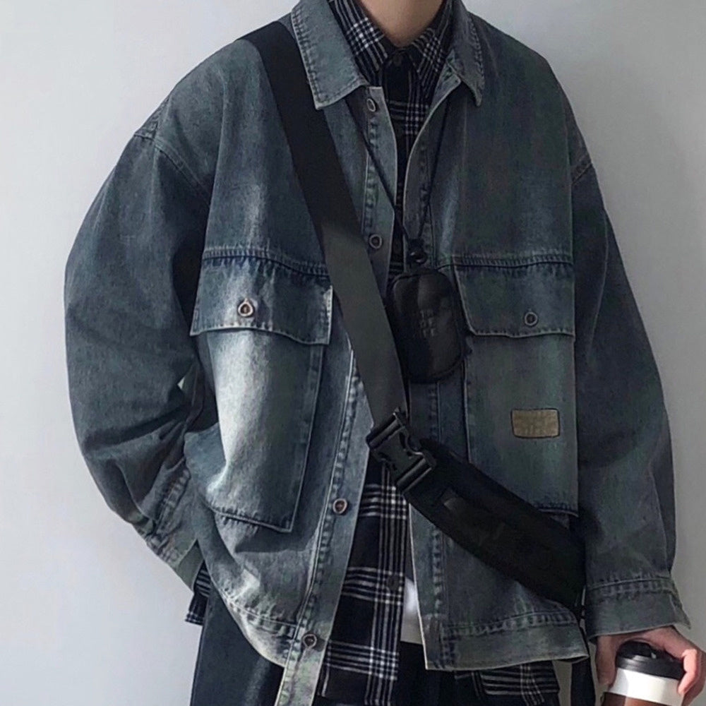 cityboy水洗做舊工裝牛仔夾克外套男春秋款潮牌寬松