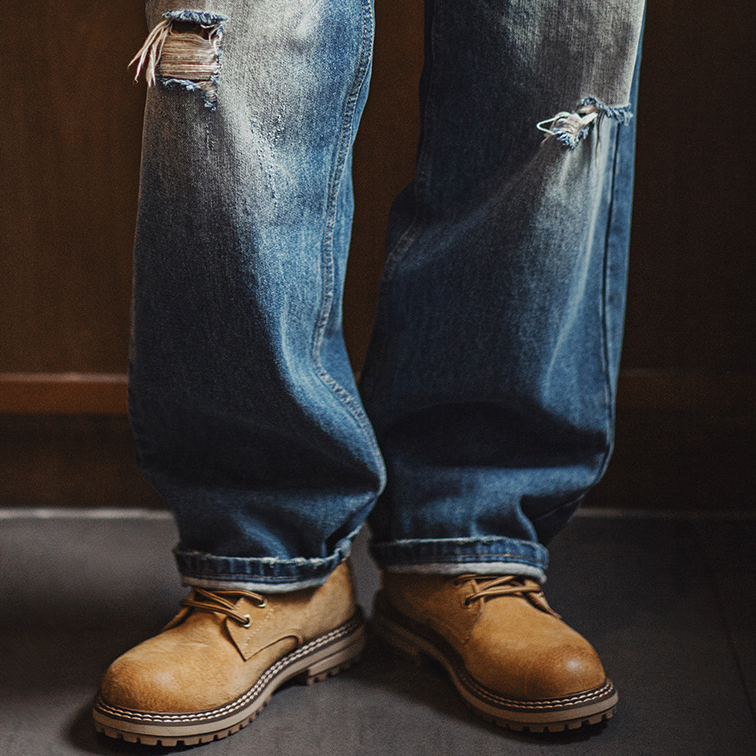 大黃靴秋季2025新款男士休閒中幫馬丁靴子戶外美式復古工裝靴