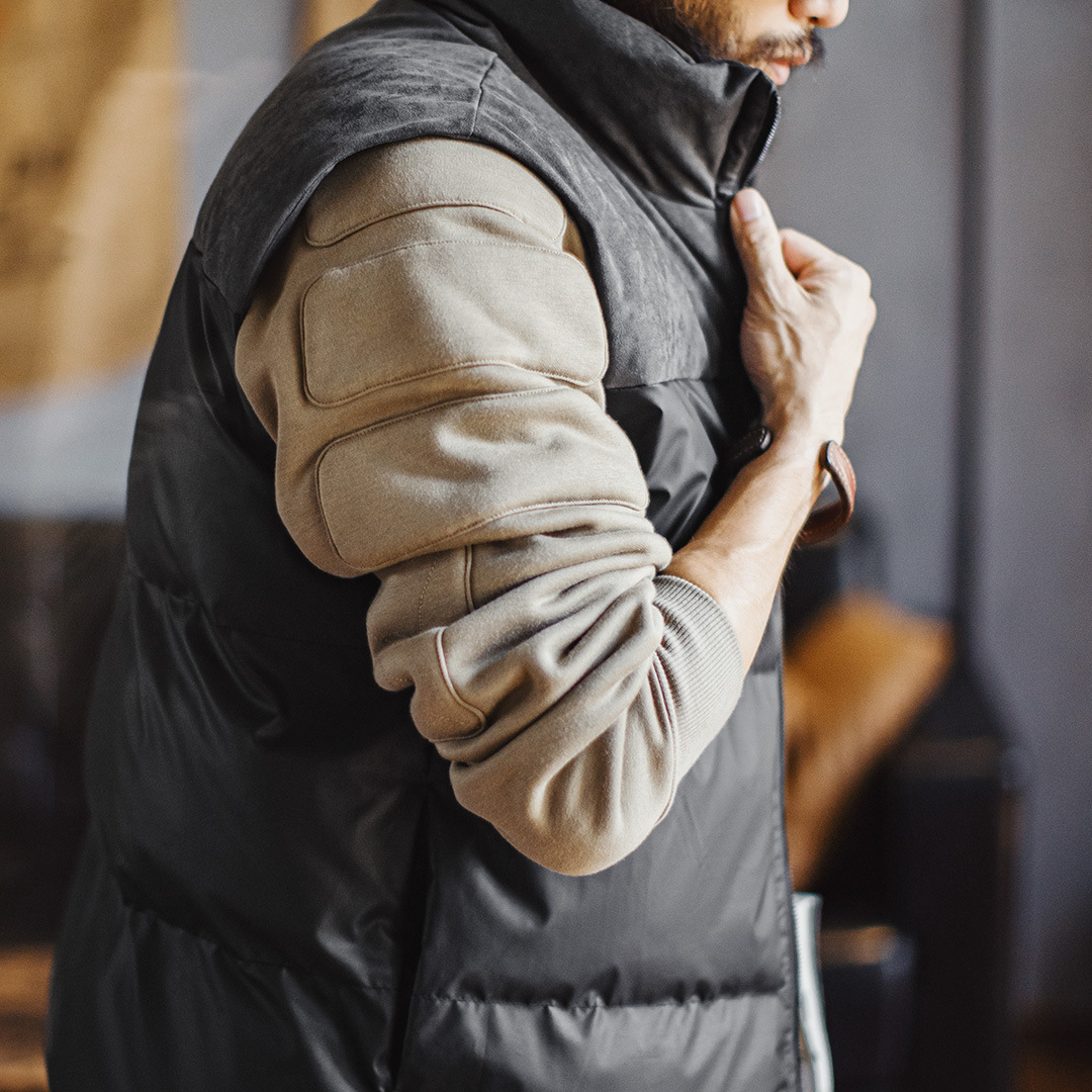 美式戶外保暖夾棉馬甲黑色山系立領無袖背心坎肩外套男秋