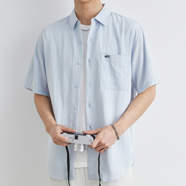 短袖襯衫男夏季新款重磅半袖襯衣寬鬆休閒開衫外套上衣潮