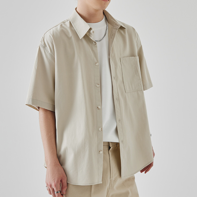 夏季男士短袖襯衫高級感莫代爾寬鬆休閒翻領襯衣百搭上衣