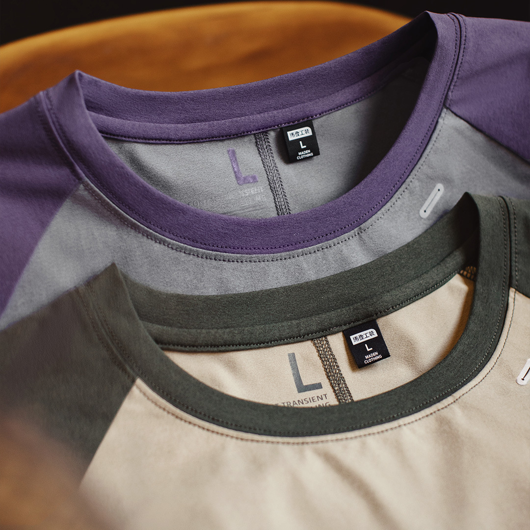 美式復古撞色涼感T恤速幹跑步運動插肩袖防曬短袖男夏季