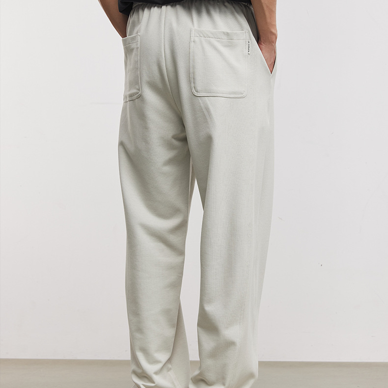 軟糯垂墜抽繩休閒褲男夏季鬆緊腰寬鬆直筒透氣親膚通勤闊腿褲