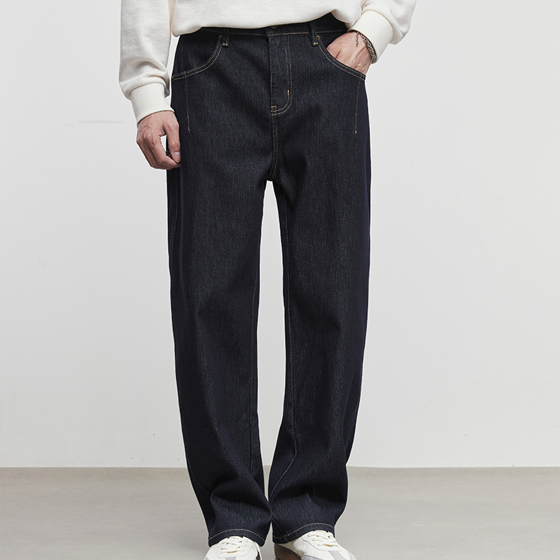 藍染500G重磅美式復古牛仔褲男秋季水洗時尚簡約直筒褲
