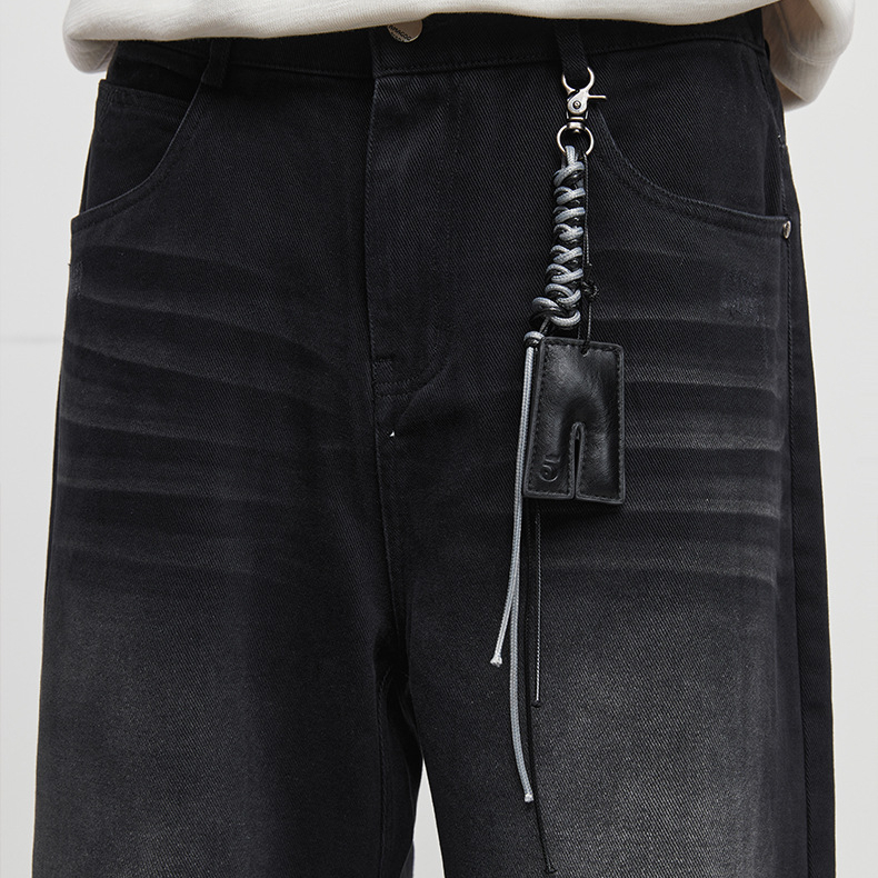 廓詩水洗復古牛仔褲男秋冬季2025新款寬鬆直筒微喇休閒褲