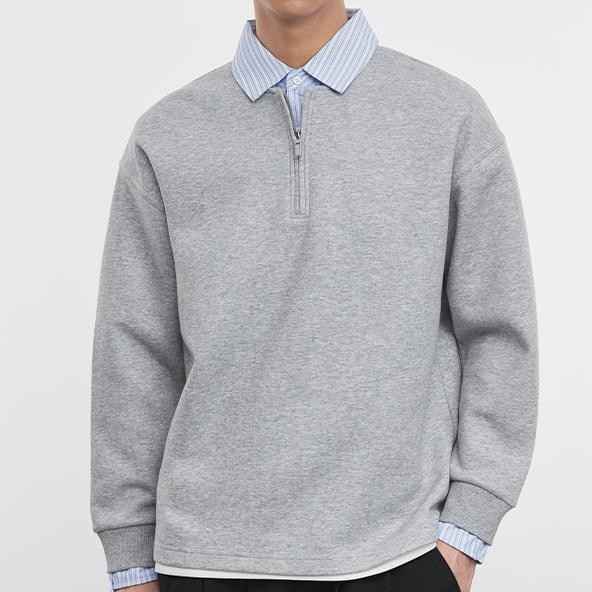 星垂野日系襯衫領假兩件衛衣男春秋季寬鬆翻領長袖上衣潮