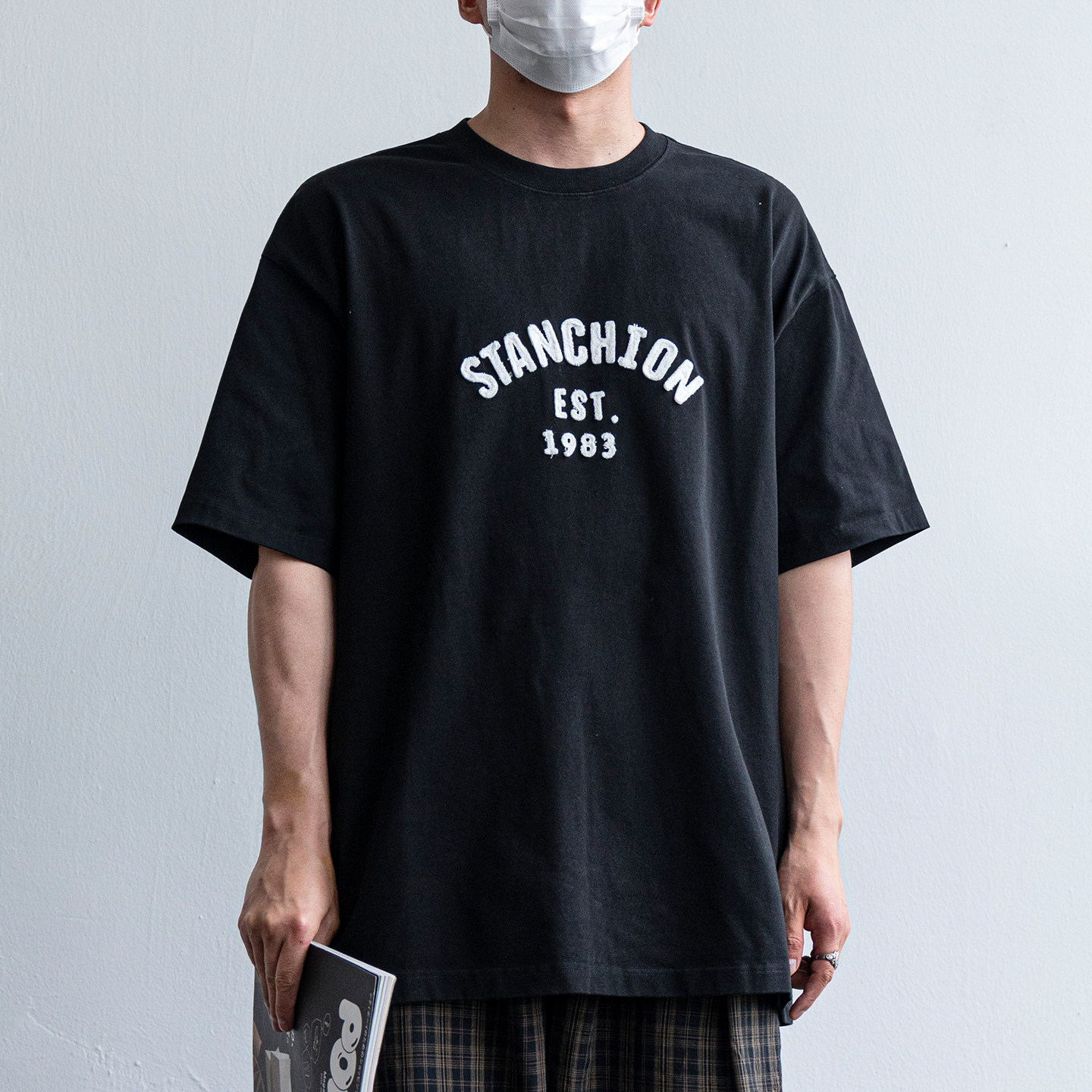 日系簡約復古重磅貼布繡字母純棉短袖T恤男夏季寬鬆圓領半袖上衣