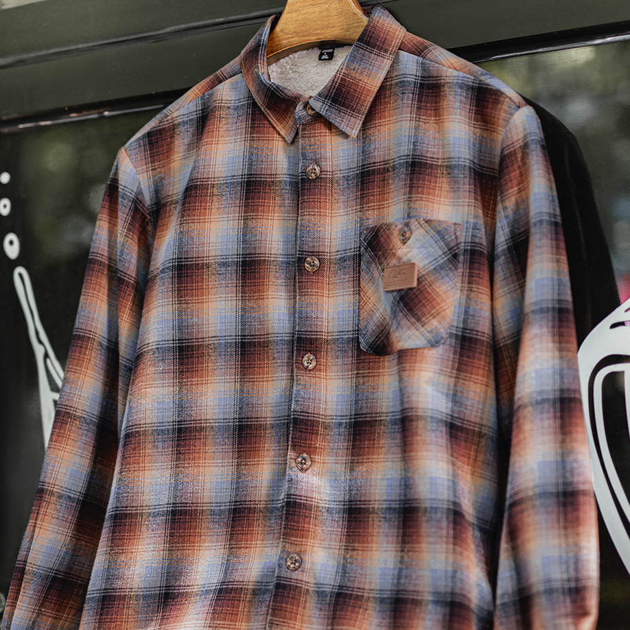 美式復古格子加絨襯衫外套搖粒絨保暖疊穿格紋襯衣男秋冬