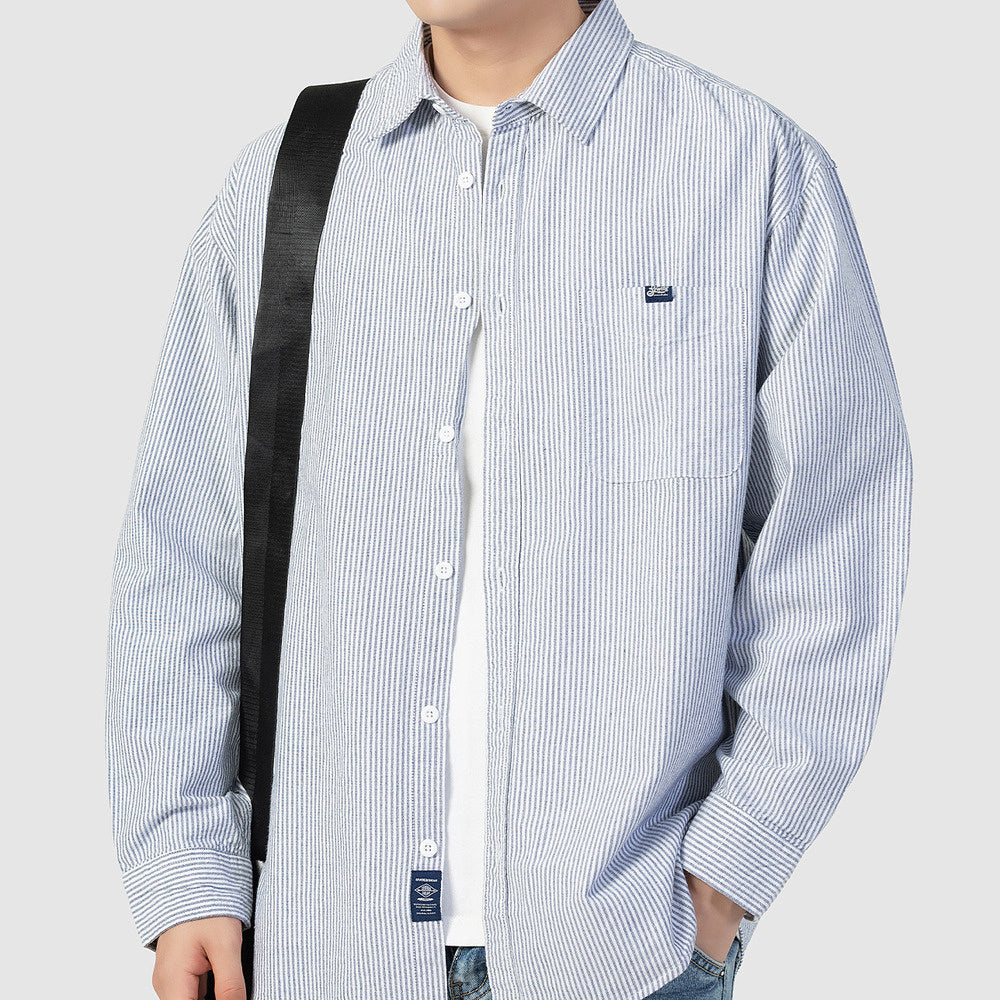 cityboy條紋長袖襯衫男春季休閑學院風工裝襯衣