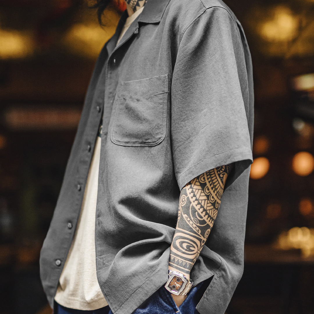 萊賽爾短袖襯衫天絲古巴領鬆弛感襯衣美式老錢風外套男夏