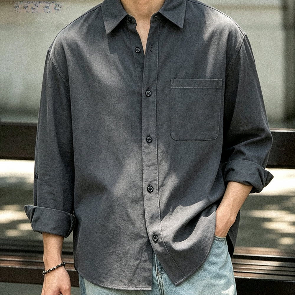100%萊賽爾長袖襯衫男秋季新款日常通勤休閒襯衣外套