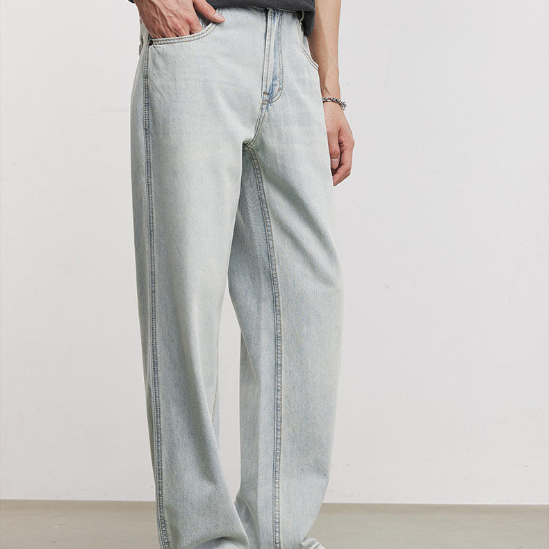 美式復古水洗牛仔褲男夏季寬鬆簡約cleanfit休閒褲高街直筒褲