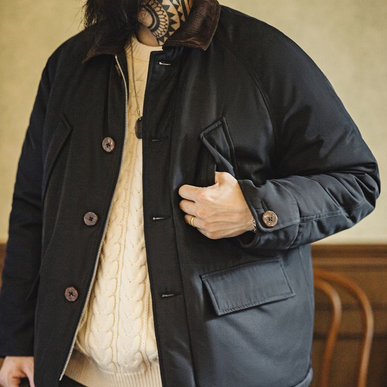 美式復古Safari獵裝夾克棉服翻領加厚保暖棉衣外套男秋冬