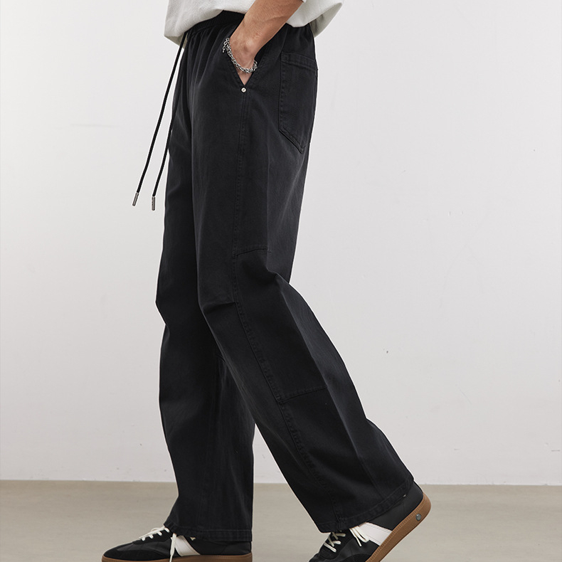 280g純棉休閒直筒褲男春季寬鬆立體裁剪舒適美式彎刀傘兵褲
