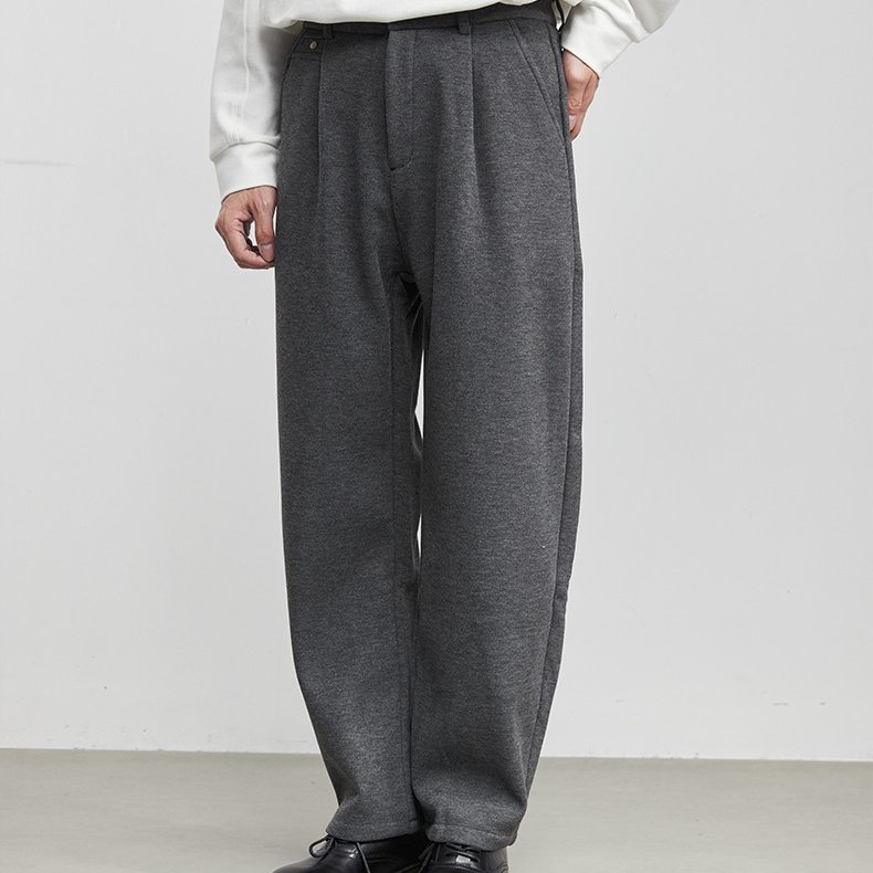 柔型男士毛呢闊腿西褲2025秋冬加絨潮流寬鬆休閒直筒長褲