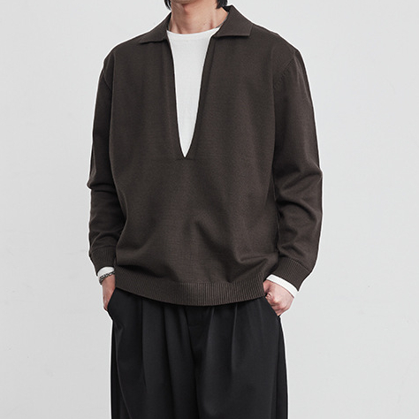 時尚簡約假兩件翻領針織衫男春秋季2026新款設計薄款毛衣上衣