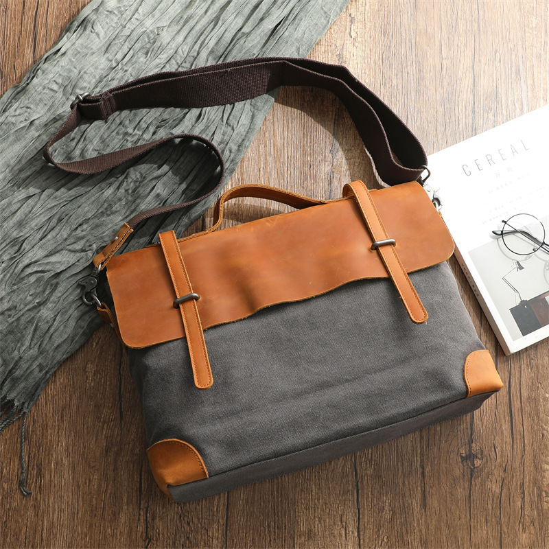 男士復古郵差包休閒單肩斜挎包大容量手提帆布包旅行包男電腦包潮