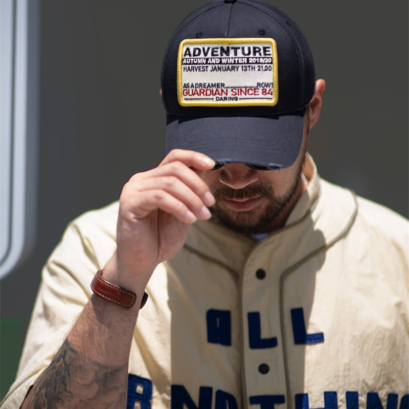 美式復古字母章仔棒球帽新款做舊彎檐鴨舌帽寬檐帽子男女