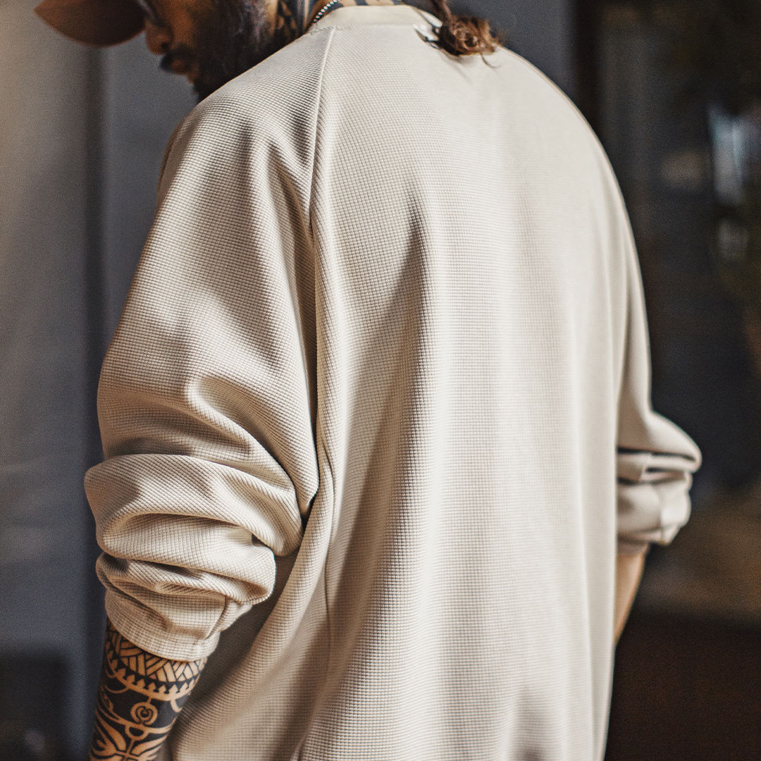 美式休閒華夫格重磅長袖衛衣插肩袖垂感寬鬆日系外套男秋