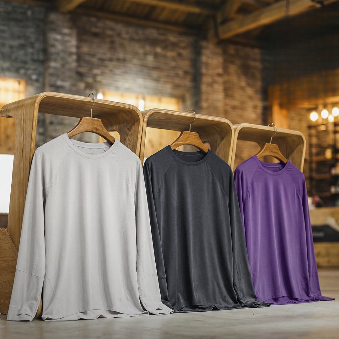 美式插肩袖速幹運動T恤防曬純色長袖涼感抗菌打底衫男春