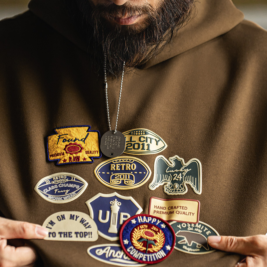 美式棕色徽章刺繡連帽衛衣加絨針織美拉德寬鬆外套男秋冬