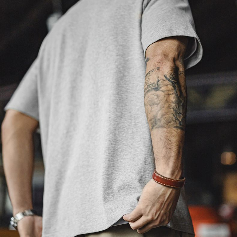 美式復古猩猩印花T恤雙紗純棉重磅休閒花灰色短袖男夏季