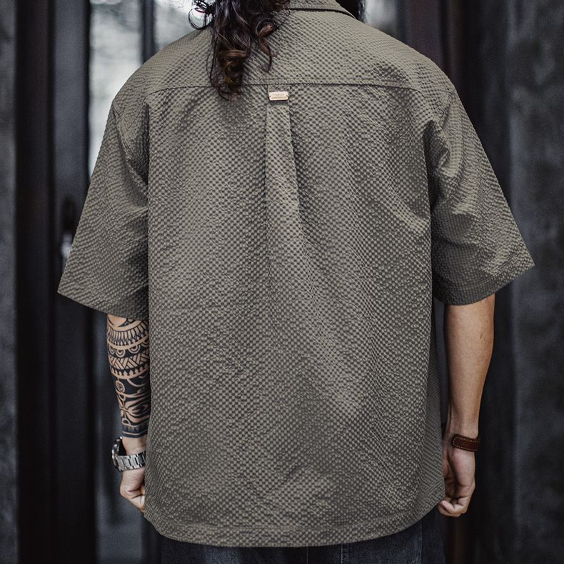 美式休閒AIRY空氣感泡泡紗襯衫透氣薄款襯衣外套男春夏