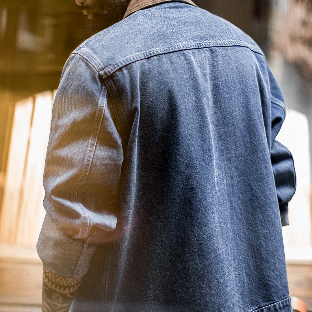 美式復古水洗牛仔底特律夾克vintage做舊短款外套男秋季