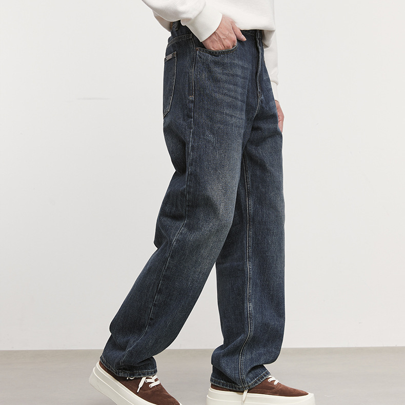 美式復古牛仔褲男秋季石磨水洗時尚簡約直筒褲牛仔