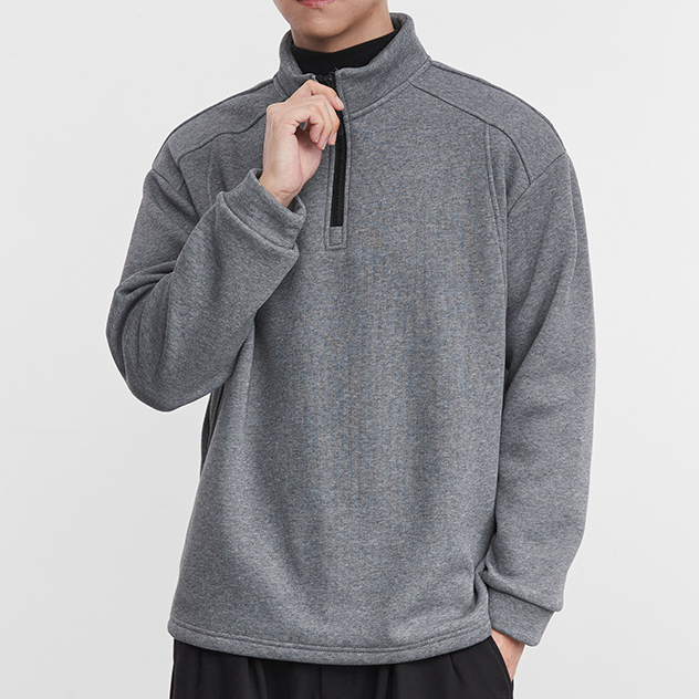 暖舒立體剪裁加絨保暖衛衣秋冬季男半開拉鍊休閒百搭上衣