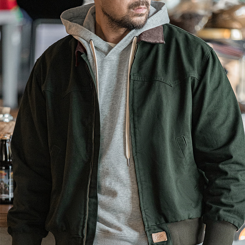 美式復古重磅聖達菲帆布夾克水洗純棉翻領短款外套男秋季