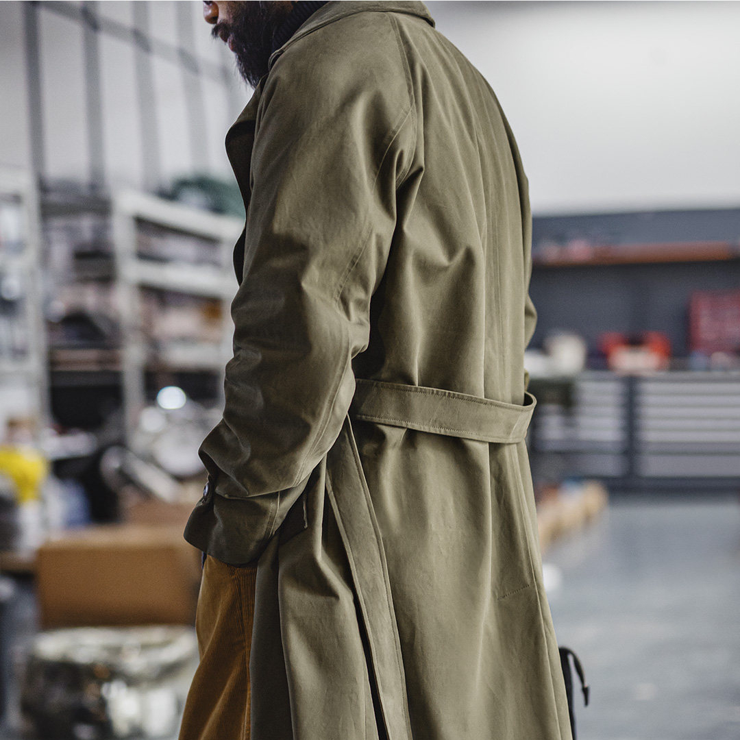 美式復古戰壕風衣軍綠色中長款翻領純棉大衣外套男款春