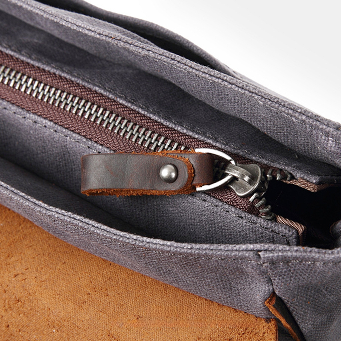 復古瘋馬皮男式休閒男包帆布包橫款單肩包斜挎包男士包包斜跨包