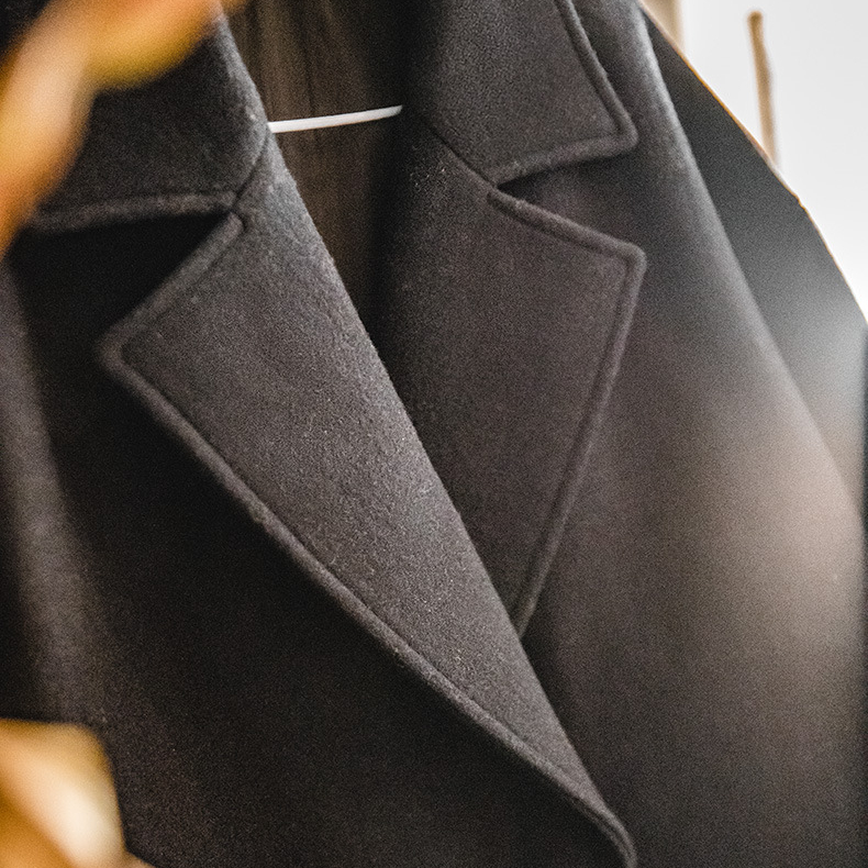 美式復古重磅羊毛呢子大衣黑色加厚寬鬆中長款外套男秋冬