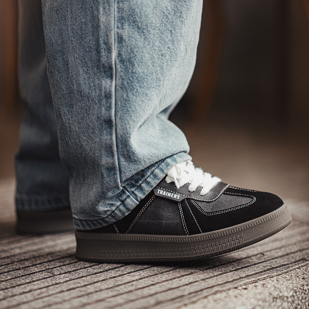 美式德訓板鞋經典復古咖色拼接厚底百搭增高鞋休閒阿甘鞋男款