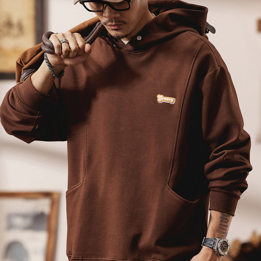 美式復古連帽衛衣男士寬松長袖上衣秋冬季2024新款加絨外套男