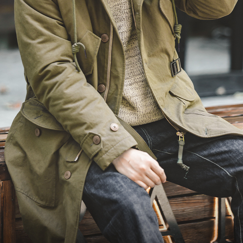 美式復古M47派克服重磅大衣連帽保暖中長款棉衣外套男冬