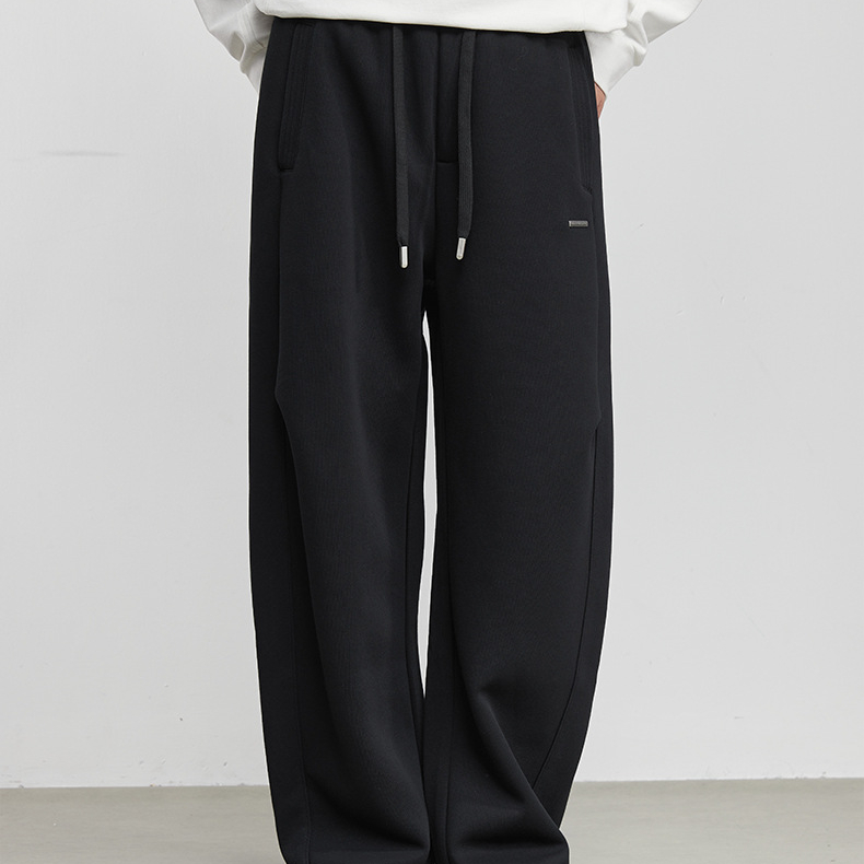 280g寬鬆抽繩休閒褲春季男小標裝飾純色簡約百搭衛褲運動長褲