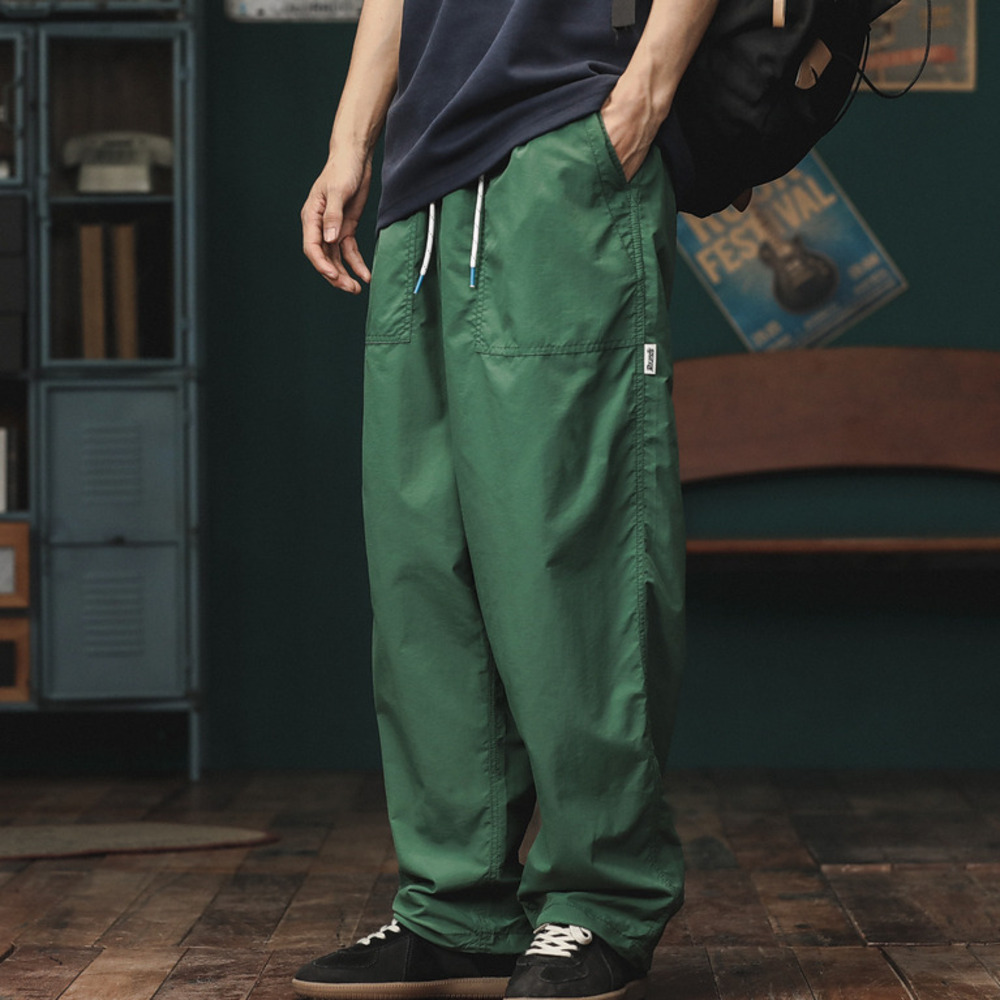 潮牌闊腿工裝褲男寬松直筒休閑褲夏季新款復古戶外速幹運動褲