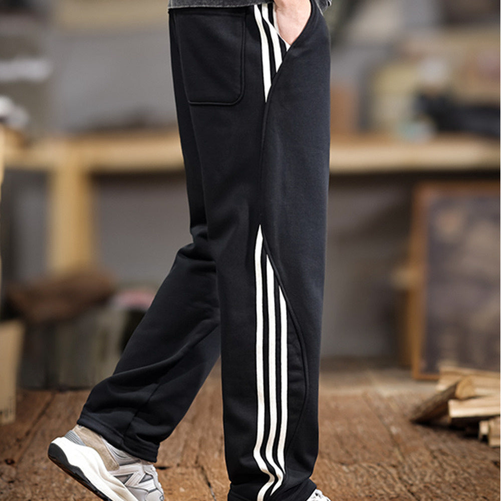 秋冬新款美式復古潮流側條紋休閑褲男寬松直筒運動褲百搭情侶長褲