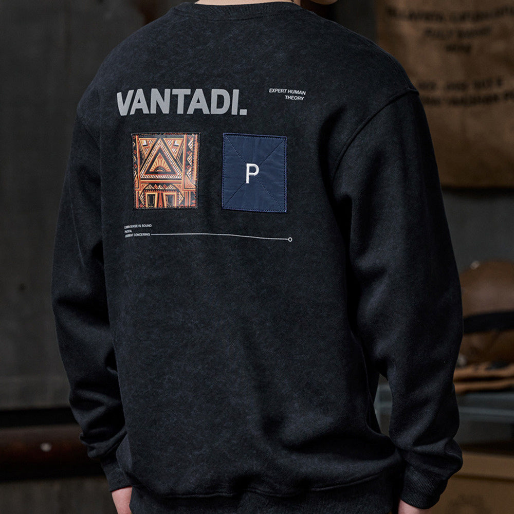 美式復古紮染圓領衛衣男士名民族風刺繡上衣秋冬季寬松加絨外套男