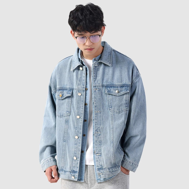 石磨多口袋牛仔外套