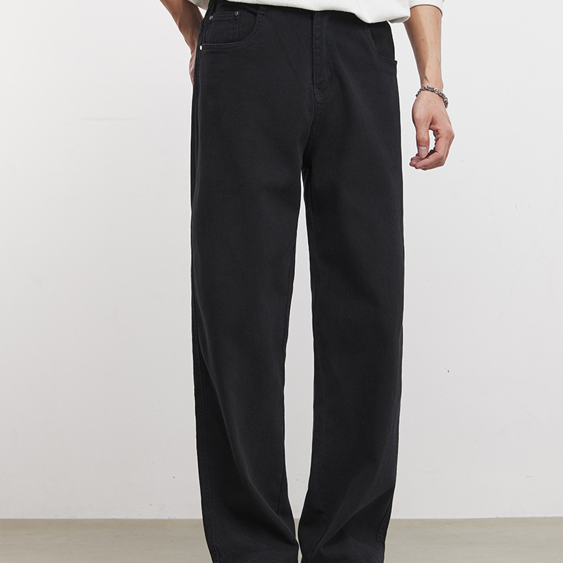 280g立体裁剪休闲直筒裤男春季纯色宽松口袋精致五金潮流长裤
