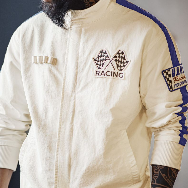 美式復古拼色刺繡賽車夾克F1車手服休閒棒球領外套男春
