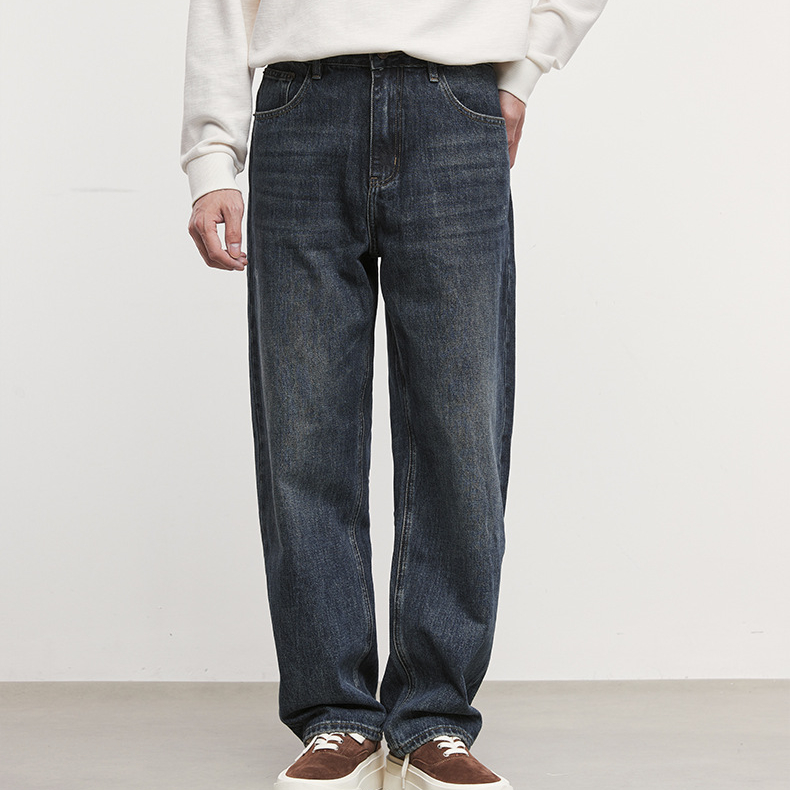 美式復古牛仔褲男秋季石磨水洗時尚簡約直筒褲牛仔
