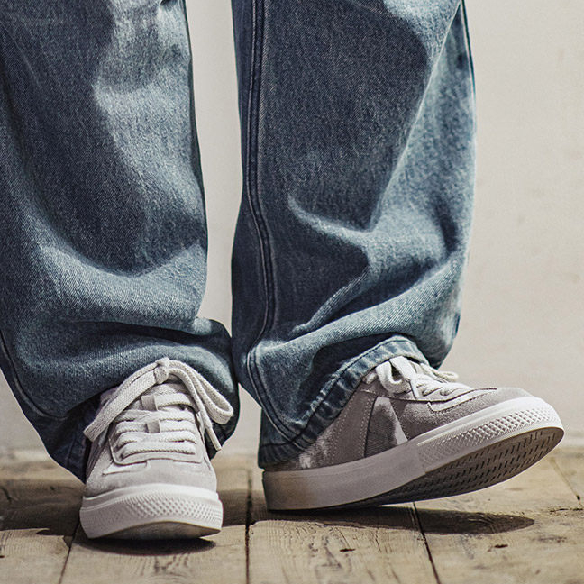 灰影德訓鞋男春季新款復古扎染帆布板鞋平底休閒百搭阿甘鞋子