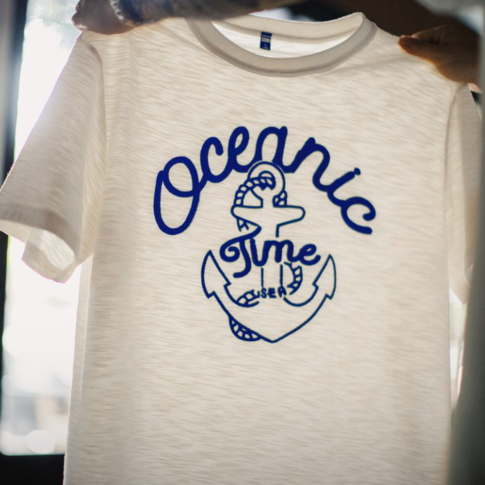 美式復古海軍刺繡T恤白色重磅竹節棉螺紋領口短袖男夏季