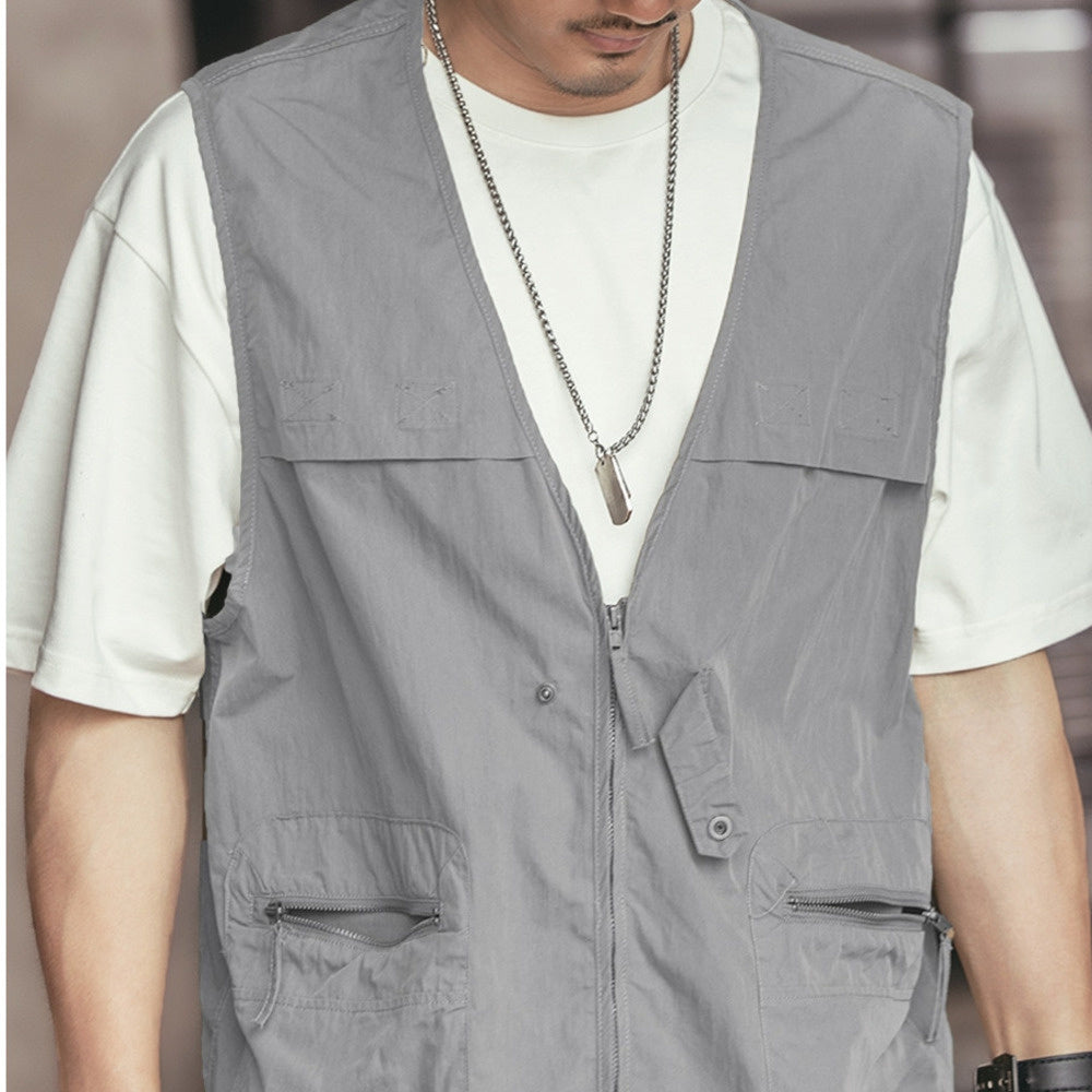 山系戶外露營風工裝馬甲男士夏季高端潮牌復古背心坎肩夾克