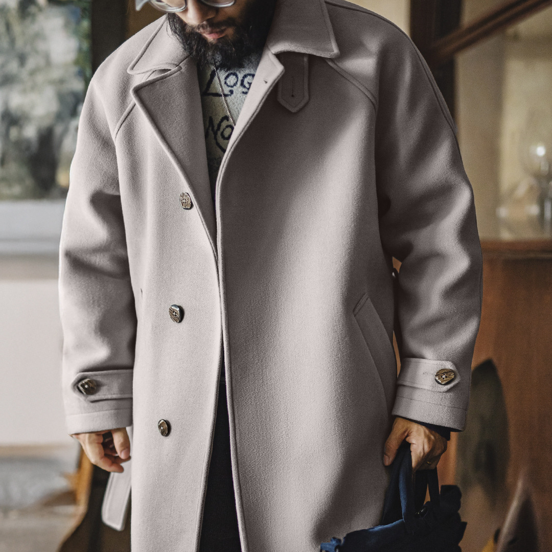 德式灰色巴爾瑪肯風衣中長款戰壕大衣廓形英倫外套男秋