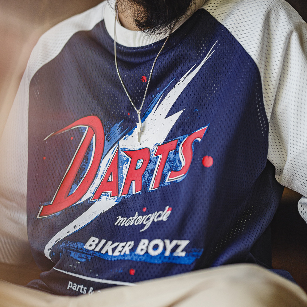 美式印花長袖T恤鏤空撞色針織插肩袖垂感套頭衛衣男夏秋